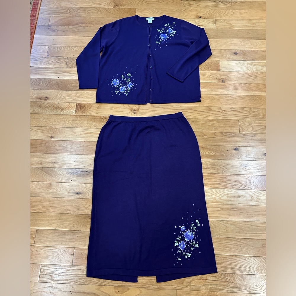 Embroidered Cardigan and Skirt Set